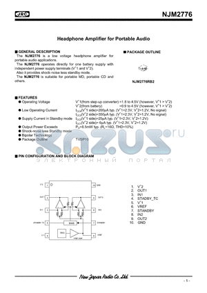 NJM2776 datasheet - Headphone Amplifier for Portable Audio