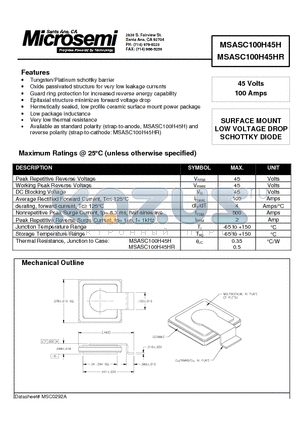 MSASC100H45H datasheet - SURFACE MOUNT LOW VOLTAGE DROP SCHOTTKY DIODE