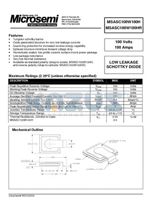 MSASC100W100H datasheet - LOW LEAKAGE SCHOTTKY DIODE