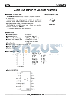 NJM2790V datasheet - AUDIO LINE AMPLIFIER with MUTE FUNCTION