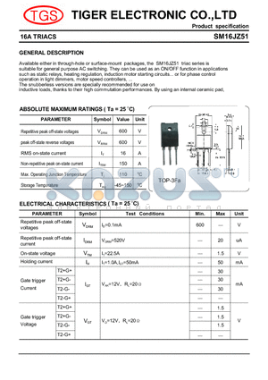 SM16JZ51 datasheet - 16A TRIACS