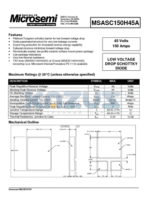 MSASC150H45A datasheet - LOW VOLTAGE DROP SCHOTTKY DIODE