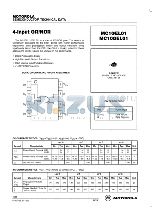 MC100EL01 datasheet - 4-Input OR/NOR