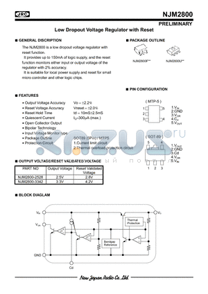 NJM2800-3342 datasheet - Low Dropout Voltage Regulator with Reset