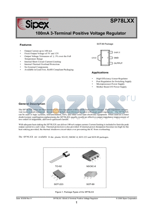 SP78L05N-L-TR datasheet - 100mA 3-Terminal Positive Voltage Regulator