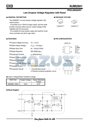 NJM2801F datasheet - Low Dropout Voltage Regulator with Reset