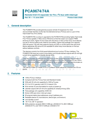 PCA9674APW datasheet - Remote 8-bit I/O expander for Fm I2C-bus with interrupt