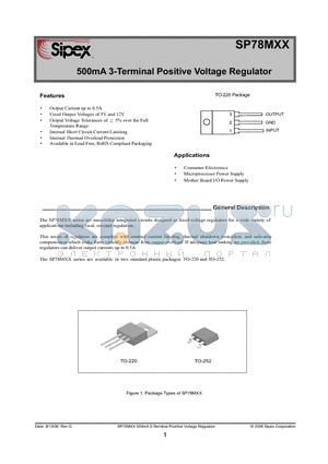 SP78M12V-L-TR datasheet - 500mA 3-Terminal Positive Voltage Regulator