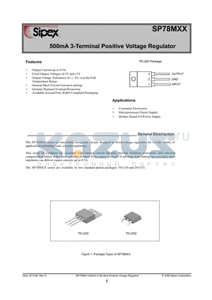 SP78MXX datasheet - 500mA 3-Terminal Positive Voltage Regulator