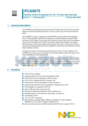 PCA9675DB datasheet - Remote 16-bit I/O expander for Fm I2C-bus with interrupt