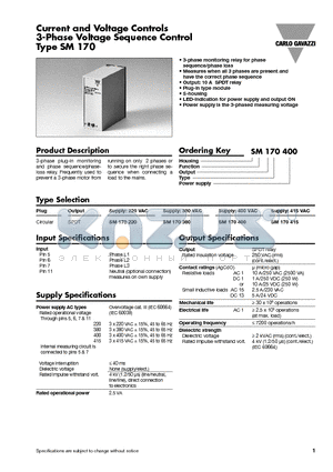 SM170400 datasheet - Current and Voltage Controls 3-Phase Voltage Sequence Control