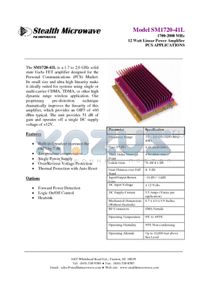 SM1720-41L datasheet - 1700-2000 MHz 12 Watt Linear Power Amplifier