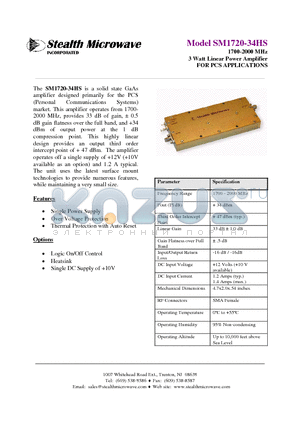 SM1720-34HS datasheet - 1700-2000 MHz 3 Watt Linear Power Amplifier