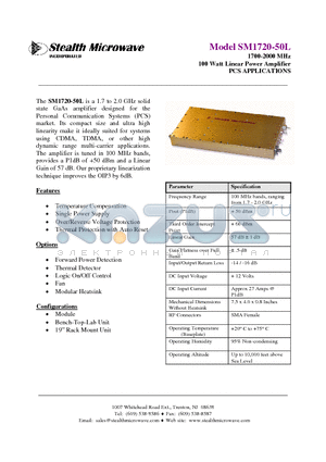 SM1720-50L datasheet - 1700-2000 MHz 100 Watt Linear Power Amplifier