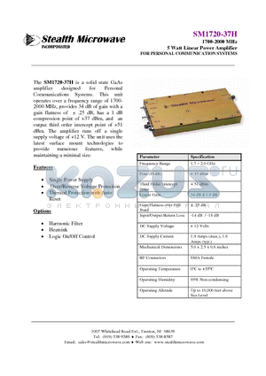 SM1720-37H datasheet - 1700-2000 MHz 5 Watt Linear Power Amplifier