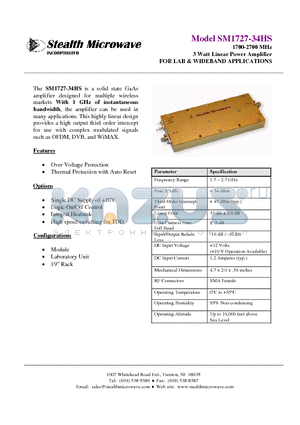 SM1727-34HS datasheet - 1700-2700 MHz 3 Watt Linear Power Amplifier
