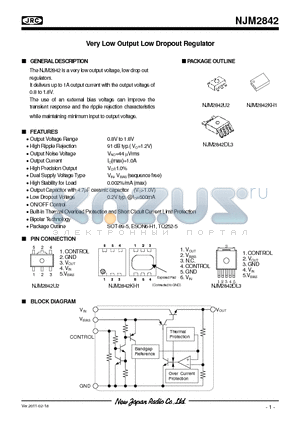 NJM2842 datasheet - Very Low Output Low Dropout Regulator