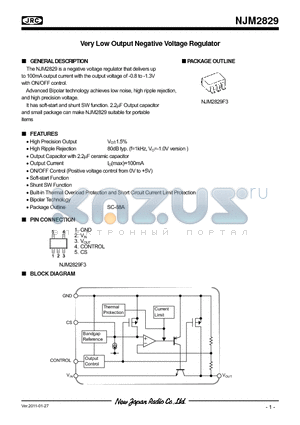 NJM2829F3 datasheet - Very Low Output Negative Voltage Regulator