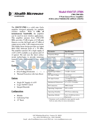 SM1727-37HS datasheet - 1700-2700 MHz 5 Watt Linear Power Amplifier