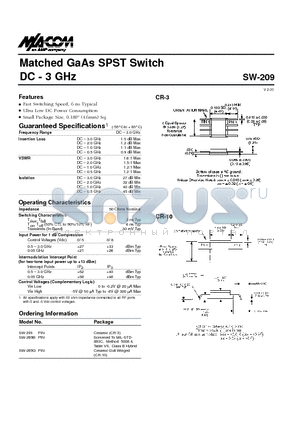 SW-209 datasheet - Matched GaAs SPST Switch DC - 3 GHz