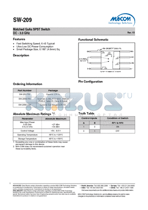 SW-209B datasheet - Matched GaAs SPST Switch DC - 3.0 GHz