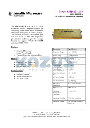 SM1822-42LS datasheet - 1800 - 2200 MHz 15 Watt Ultra-Linear Power Amplifier