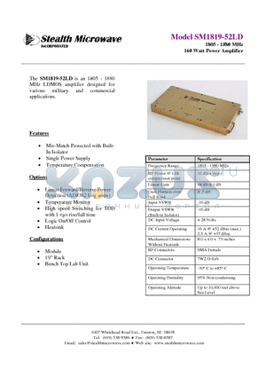 SM1819-52LD datasheet - 1805 - 1880 MHz 160 Watt Power Amplifier