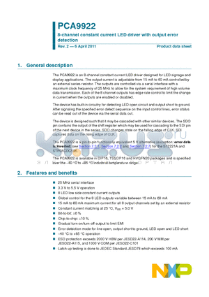 PCA9922 datasheet - 8-channel constant current LED driver with output error detection