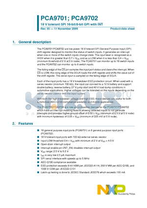 PCA9701PW/Q900 datasheet - 18 V tolerant SPI 16-bit/8-bit GPI with INT