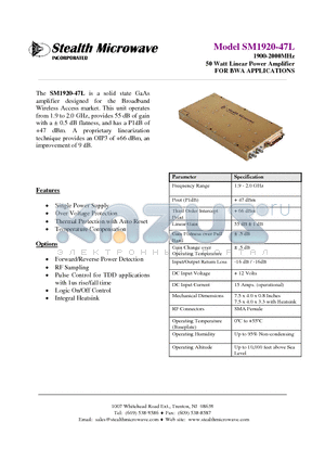 SM1920-47L datasheet - 1900-2000MHz 50 Watt Linear Power Amplifier