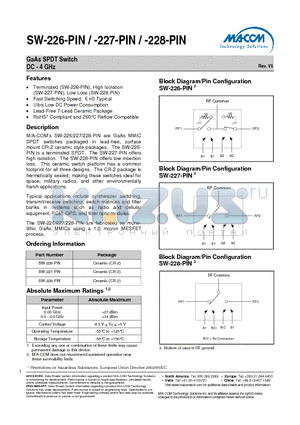 SW-227-PIN datasheet - GaAs SPDT Switch DC - 4 GHz