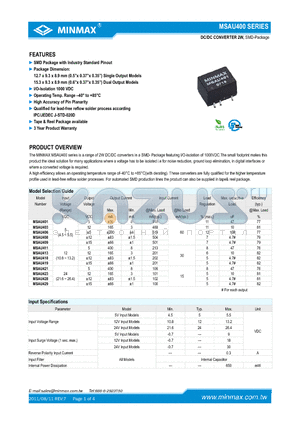 MSAU408 datasheet - DC/DC CONVERTER 2W, SMD Package with Industry Standard Pinout