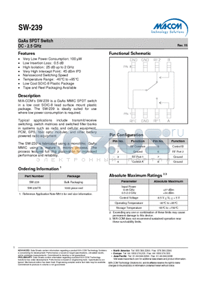 SW-239 datasheet - GaAs SPDT Switch DC - 2.5 GHz