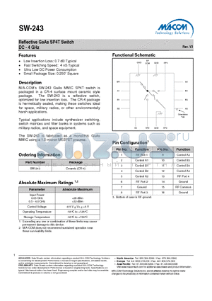 SW-243 datasheet - Reflective GaAs SP4T Switch DC - 4 GHz