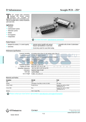 PCB-ZD datasheet - D Subminiature Aerospace Communication Systems Information Systems Medical Test Equipment Transportation
