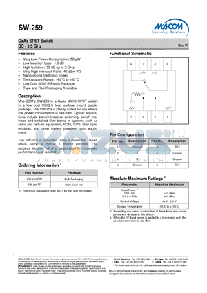 SW-259 datasheet - GaAs SPST Switch DC - 2.5 GHz