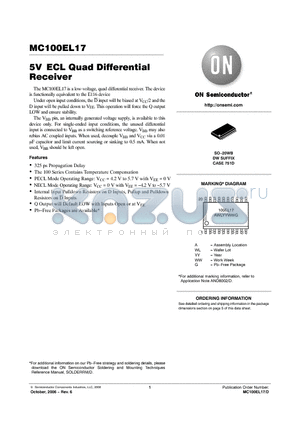 MC100EL17DWR2G datasheet - 5V ECL Quad Differential Receiver