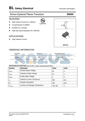 S8050 datasheet - Silicon Epitaxial Planar Transistor