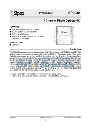 SP8042DB datasheet - 7 Channel Photo Detector IC