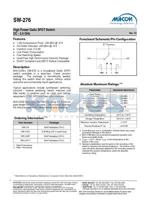 SW-276 datasheet - High Power GaAs SPDT Switch DC - 3.0 GHz