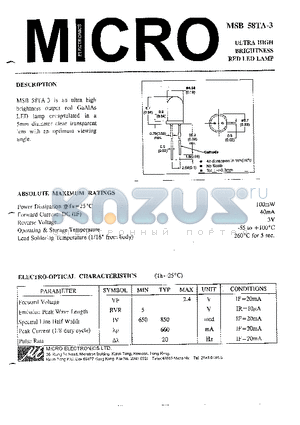 MSB-58TA-3 datasheet - ULTRA HIGH BRIGHTNESS RED LED LAMP