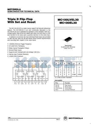 MC100EL30 datasheet - Triple D Flip-Flop With Set and Reset
