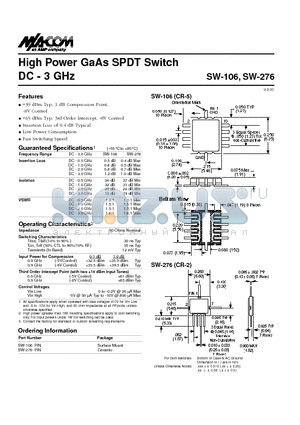 SW-276PIN datasheet - High Power GaAs SPDT Switch DC - 3 GHz