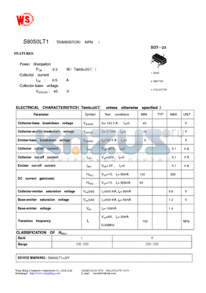 S8050LT1 datasheet - PLASTIC-ENCAPSULATE TRANSISTORS