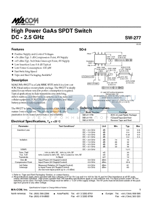 SW-277TR datasheet - High Power GaAs SPDT Switch DC - 2.5 GHz