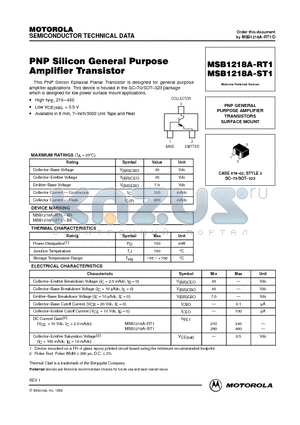 MSB1218A-RT1 datasheet - PNP GENERAL PURPOSE AMPLIFIER TRANSISTORS SURFACE MOUNT