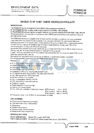 PCB80C39 datasheet - SINGLE-CHIP 8-BIT CMOS MICROCOMPUTER