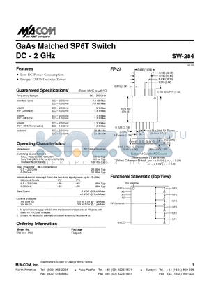SW-284 datasheet - GaAs Matched SP6T Switch DC - 2 GHz