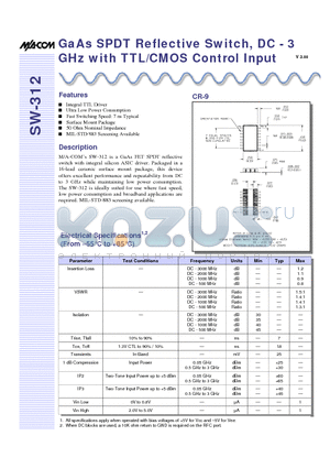 SW-312 datasheet - GaAs SPDT Reflective Switch, DC - 3 GHz with TTL/CMOS Control Input