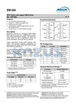 SW-335 datasheet - SPDT Switch with Integral CMOS Driver 800 - 2000 MHz